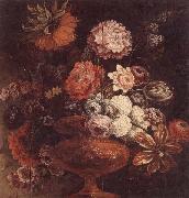 unknow artist Still life of chrysanthemums,lilies,tulips,roses and other flowers in an ormolu vase oil painting
